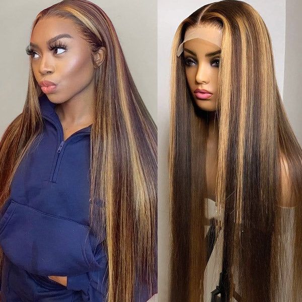 Lemoda Glueless Wig 5x5 Lace Closure Wig Human Hair Straight Highlight Ombre Color 180% Hair Density - Lemoda Hair