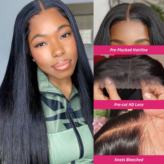 Glueless wigs 5x5 Transparent Lace Closure Pre-Bleached Knots Wear&Go Wig Human Hair Silky Straight Wig for Black Women