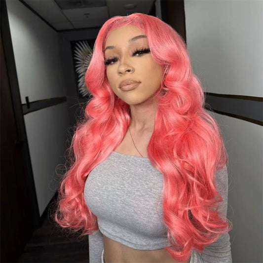 Lemoda Hot Pink 13x4 Lace Frontal Wigs HD Transparent Body Wave 13x6 Lace Front Human Hair Colored Wigs - Lemoda Hair