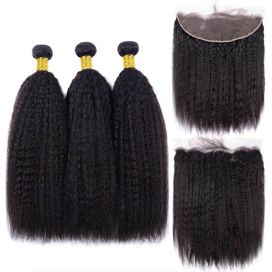 Lemoda Kinky Straight 3 Bundles with 13x4 Lace Frontal Transparent human hair - Lemoda Hair