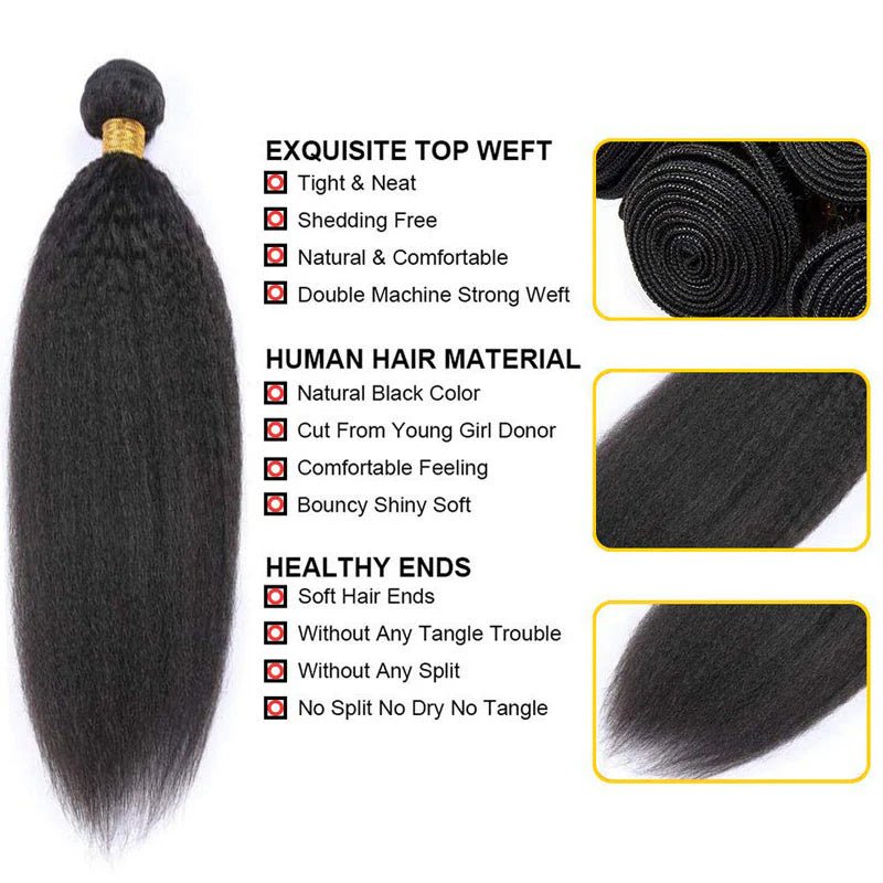 Lemoda Kinky Straight 3 Bundles With 4x4 Lace Closure 100% Virgin Human Hair - Lemoda Hair