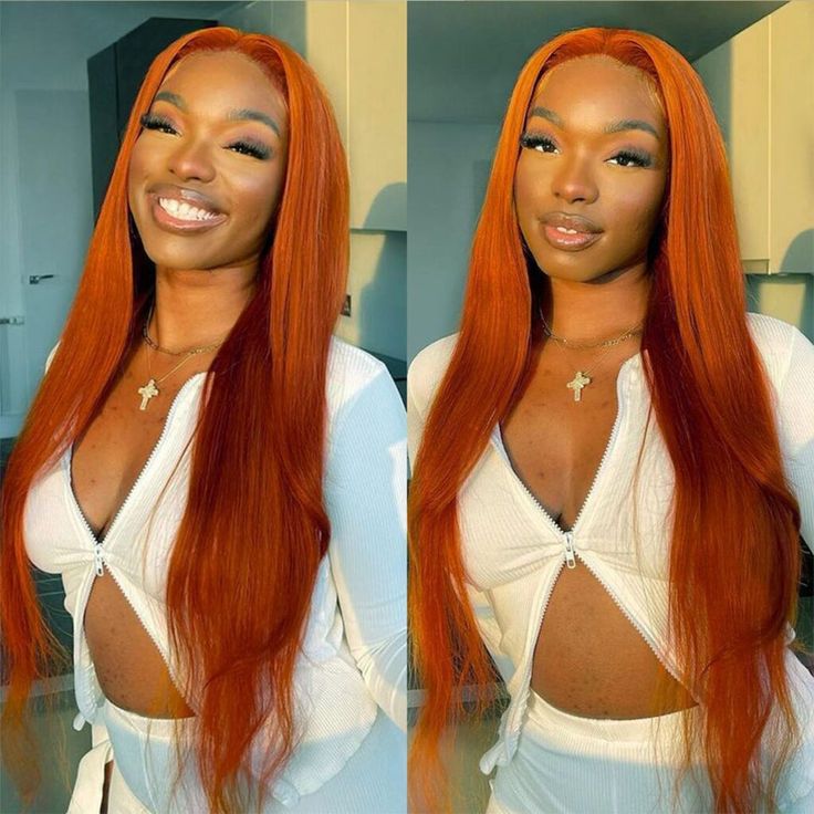 Lemoda Malaysian Virgin Hair Straight Ginger Orange 13x4 Lace Frontal Wig Human Hair - Lemoda Hair