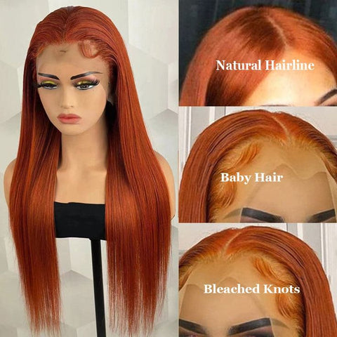 Lemoda Malaysian Virgin Hair Straight Ginger Orange 13x4 Lace Frontal Wig Human Hair - Lemoda Hair