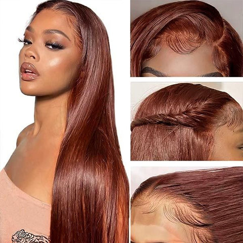 Lemoda Natural Looking Straight Pre - colored Reddish Brown 13x4 Lace Frontal Wig Human Hair - Lemoda Hair