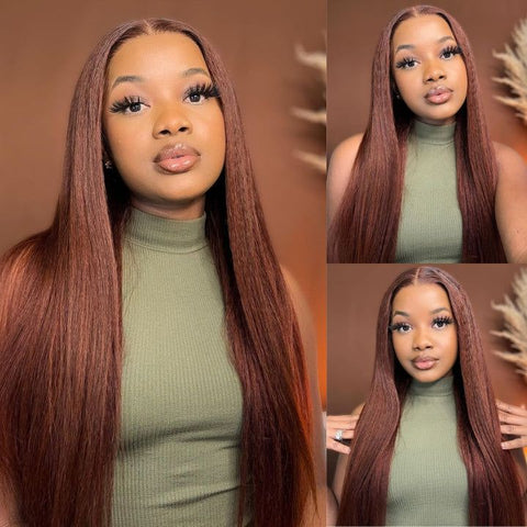 Lemoda Natural Looking Straight Pre - colored Reddish Brown 13x4 Lace Frontal Wig Human Hair - Lemoda Hair