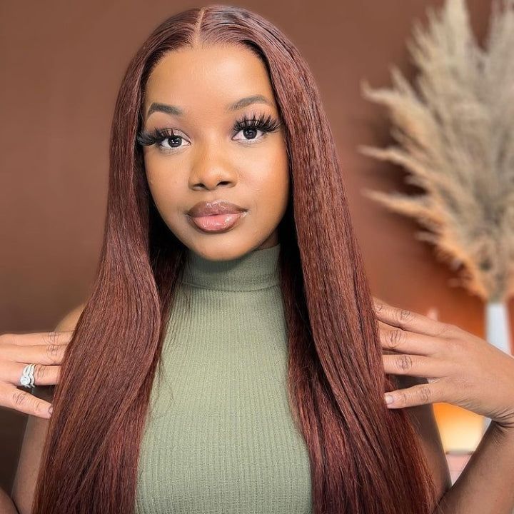 Lemoda Natural Looking Straight Pre - colored Reddish Brown 13x4 Lace Frontal Wig Human Hair - Lemoda Hair