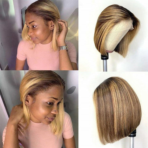 Lemoda Ombre Brown 4/27 Human Hair Wigs Bob Straight 13x4 Lace Front Wig Human Hair - Lemoda Hair