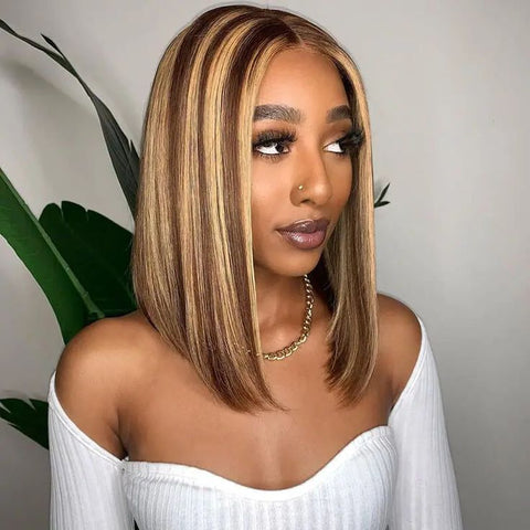 Lemoda Ombre Brown 4/27 Human Hair Wigs Bob Straight 13x4 Lace Front Wig Human Hair - Lemoda Hair