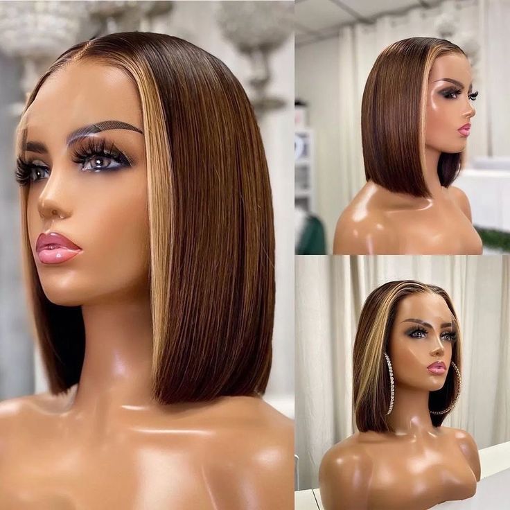 Lemoda Ombre Brown 4/27 Human Hair Wigs Bob Straight 13x4 Lace Front Wig Human Hair - Lemoda Hair