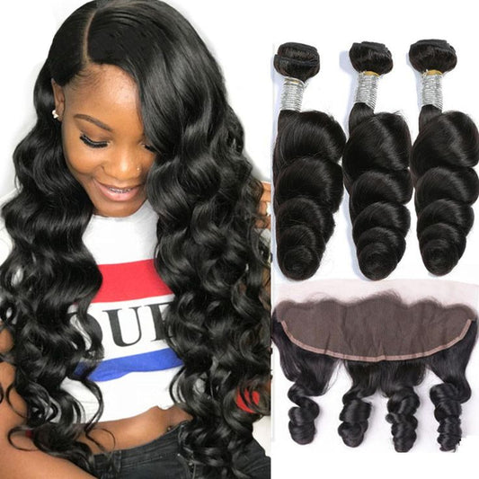 Lemoda Peruvian Virgin Hair Loose Wave 3 Bundles With 13x4 Frontal - Lemoda Hair