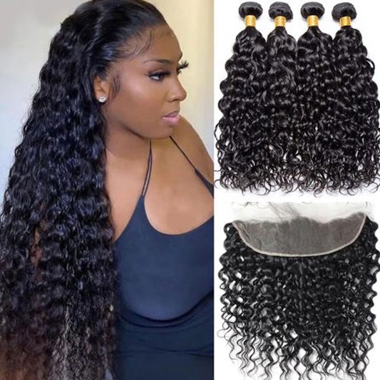 Lemoda Peruvian Water Wave Human Hair 4 Bundles with 13x4 Lace Frontal Wig - Lemoda Hair