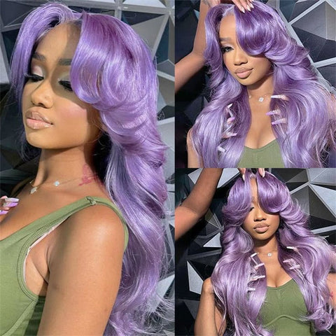 Lemoda Purple Colored Wig Straight Hair 13x6 HD Transparent Lace Front Human Hair Wigs Body Wave Lace Frontal Wig - Lemoda Hair