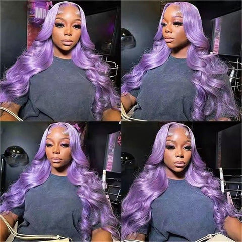 Lemoda Purple Colored Wig Straight Hair 13x6 HD Transparent Lace Front Human Hair Wigs Body Wave Lace Frontal Wig - Lemoda Hair