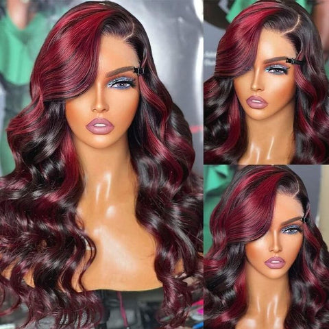 Lemoda Put On and Go Pre - cut Lace 7x5 Glueless Wigs p1b/99j Colored Wig Body Wave Human Hair Wigs - Lemoda Hair