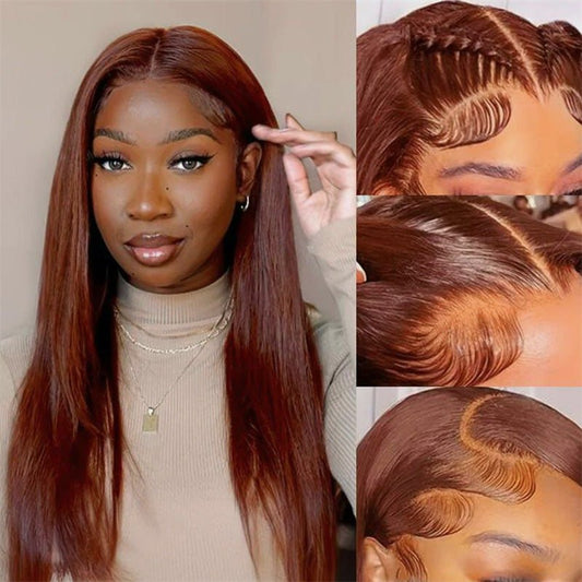 Lemoda Reddish Brown Color Body Wave/Straight Hair 13x4 Lace Front Wigs Pre Plucked - Lemoda Hair