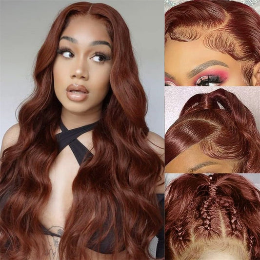 Lemoda Reddish Brown Color Body Wave/Straight Hair 13x4 Lace Front Wigs Pre Plucked - Lemoda Hair