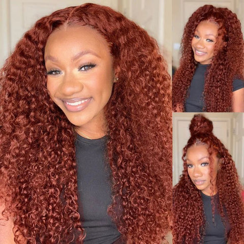 Lemoda Reddish Brown Kinky Curly Wig Auburn Copper HD Transparent Lace Human Hair Wig - Lemoda Hair