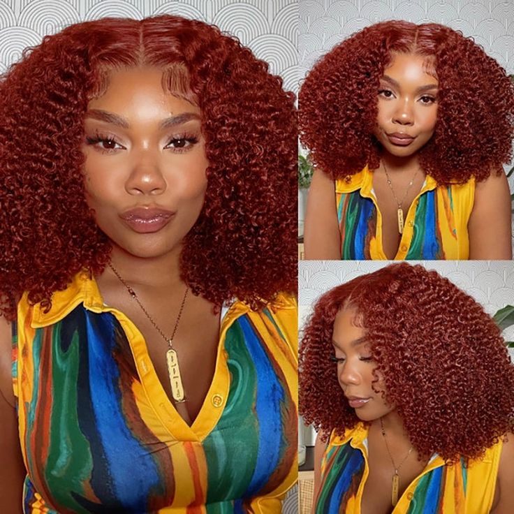 Lemoda Reddish Brown Kinky Curly Wig Auburn Copper HD Transparent Lace Human Hair Wig - Lemoda Hair