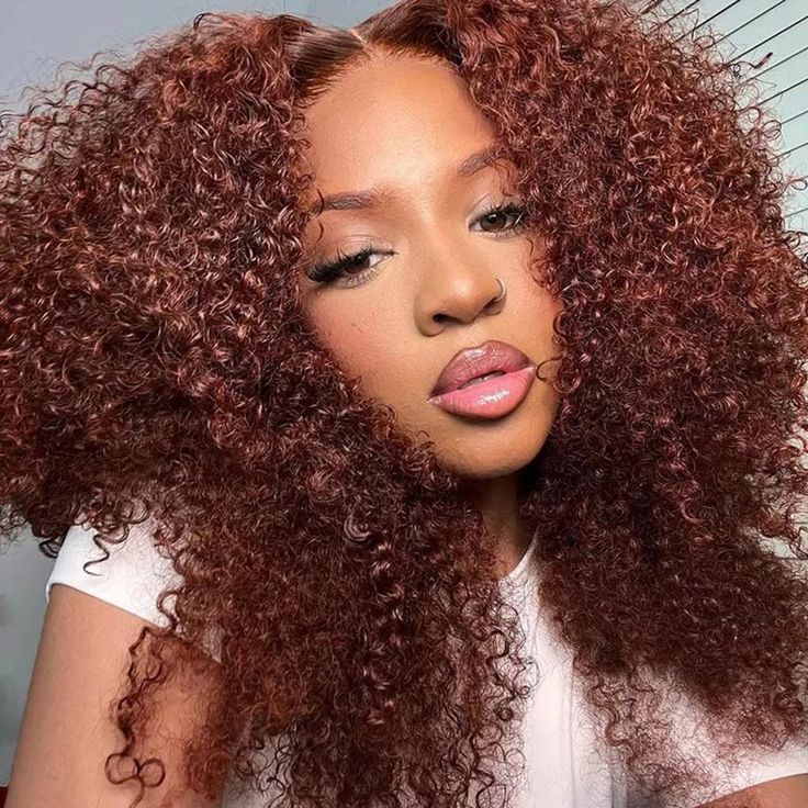 Lemoda Reddish Brown Kinky Curly Wig Auburn Copper HD Transparent Lace Human Hair Wig - Lemoda Hair