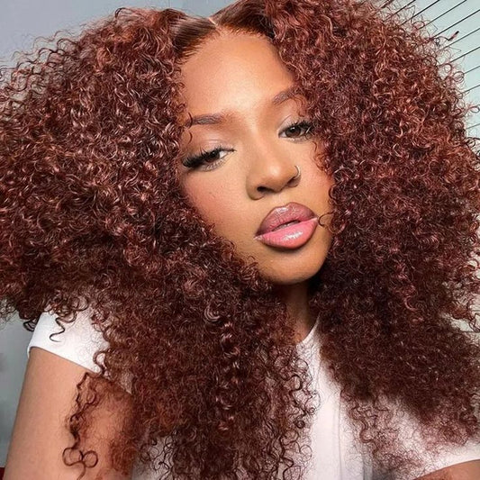 Lemoda Reddish Brown Kinky Curly Wig Auburn Copper HD Transparent Lace Human Hair Wig - Lemoda Hair