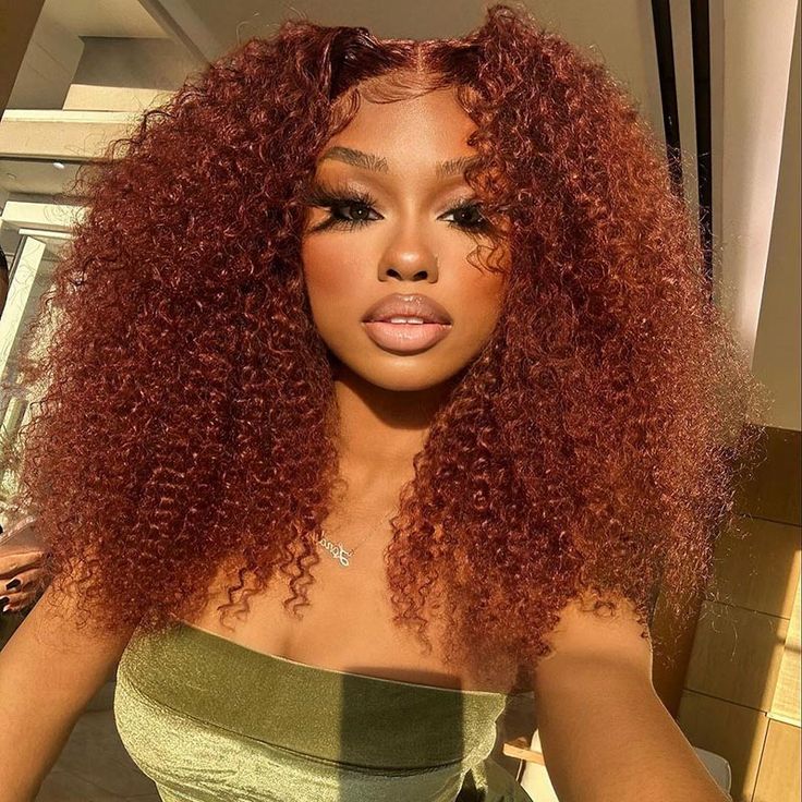 Lemoda Reddish Brown Kinky Curly Wig Auburn Copper HD Transparent Lace Human Hair Wig - Lemoda Hair