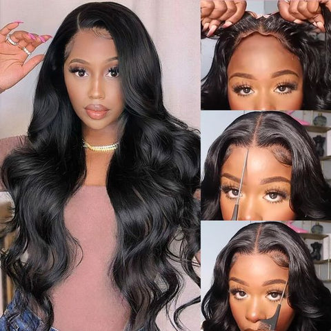 Lemoda Silky Straight 5x5 Gluess wigs Pre-Bleached Knots Transparent Lace Closure Human Hair Wigs for Black Women