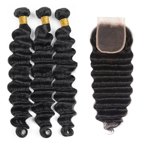 Loose Deep Wave Bundles Brazilian Hair 3 Bundles with 4x4 Lace Closure - Lemoda Hair