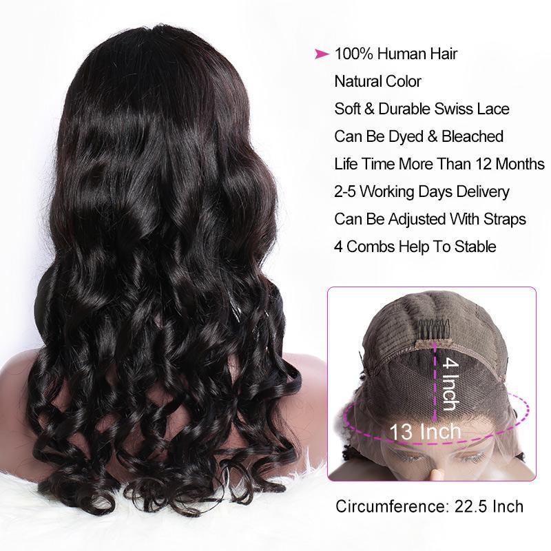 Loose Wave 13X4 Transparent Lace Front Wigs Indian Remy Human Hair Lace Wigs 180% Density - Lemoda Hair