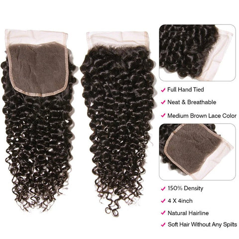 Malaysian Curly Wave Hair 3 Bundles With 4x4 Closure - Lemoda Hair