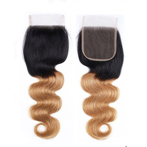 Ombre Closure Pre Plucked 4x4 Closure 1b/27 Body Wave 100% Virgin Human Hair - Lemoda Hair