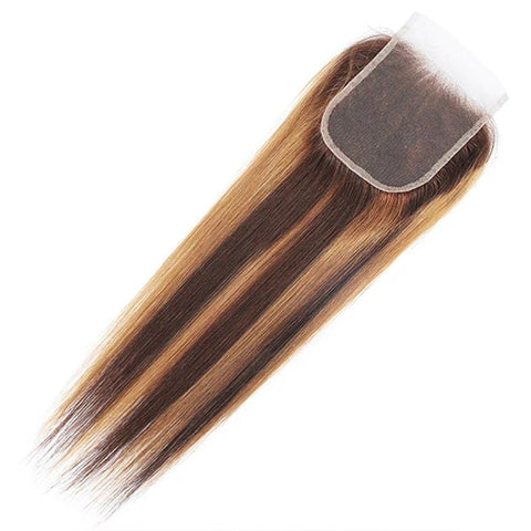 Ombre Highlights Straight Hair 3 Bundles With 4*4 Lace Closure Honey Blonde Human Hair - Lemoda Hair