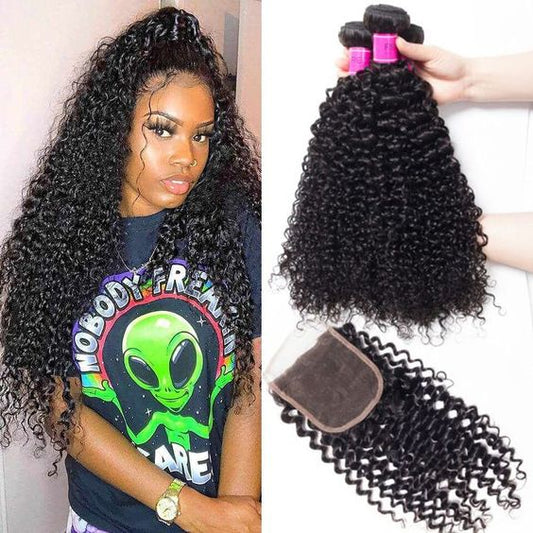 Peruvian Virgin Hair Curly Wave 4 Bundles With 4x4 Lace Closure - Lemoda Hair