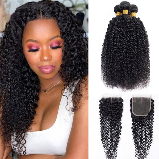 Peruvian Virgin Hair Curly Wave 4 Bundles With 4x4 Lace Closure - Lemoda Hair