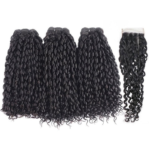 Pixie Curly 3 Bundles with 4x4 Lace Closure Indian Hair - Lemoda Hair