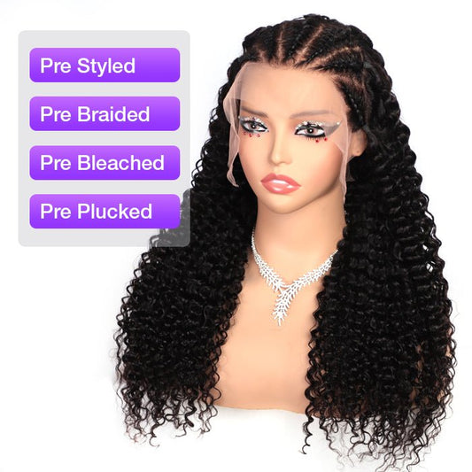 Pre Braided Curly Wig 13x6 Full HD Lace Frontal Wigs With Pre Bleached Knots - Lemoda Hair