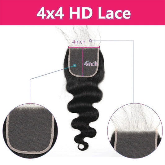  4x4 HD Lace Closure Body Wave 100% Virgin Human Hair
