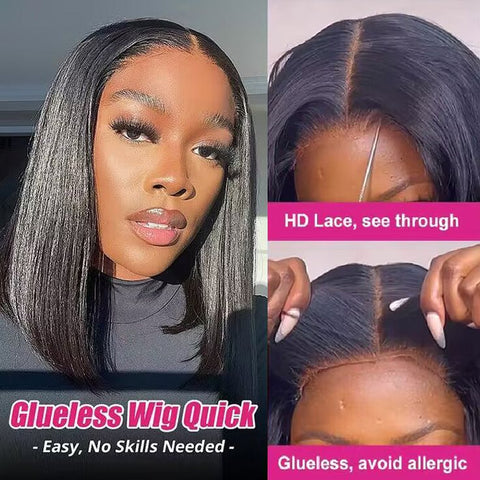 Ready to Go Glueless Wig 5x5 Transparent Lace Closure Beginner Friendly Short Straight Bob Wig - Lemoda Hair