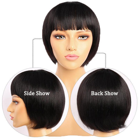 Short Bob Cut Human Hair Wigs With Bangs Pre plucked Brazilian Remy Straight Machine Made Wig - Lemoda Hair