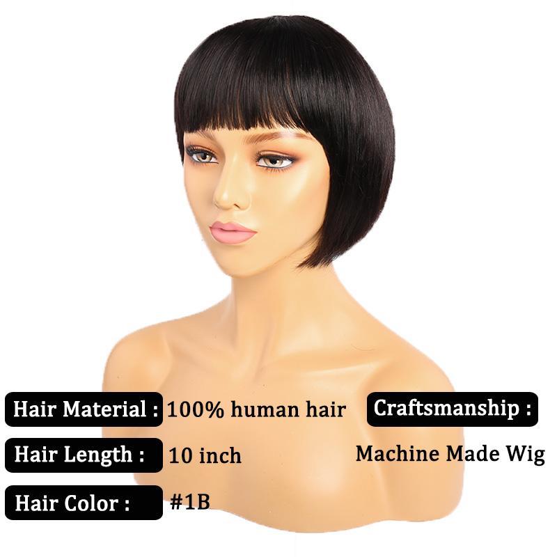 Short Bob Cut Human Hair Wigs With Bangs Pre plucked Brazilian Remy Straight Machine Made Wig - Lemoda Hair