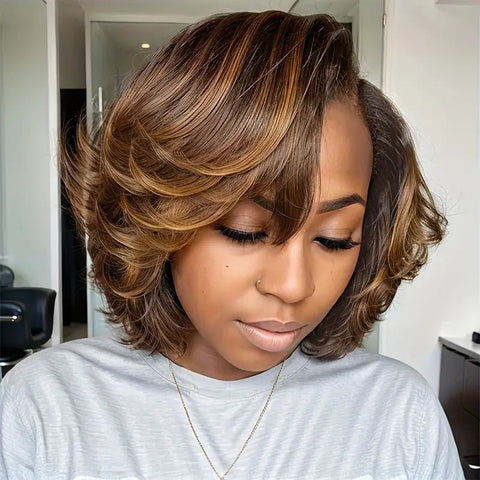 Short Pixie Wig Human Hair Lemoda Short Wavy Hair 13x4 Bob Lace Front Wig - Lemoda Hair