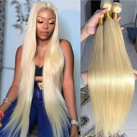 3 Lots 613 Straight Blonde Bundles Peruvian Remy Human Hair Weaves