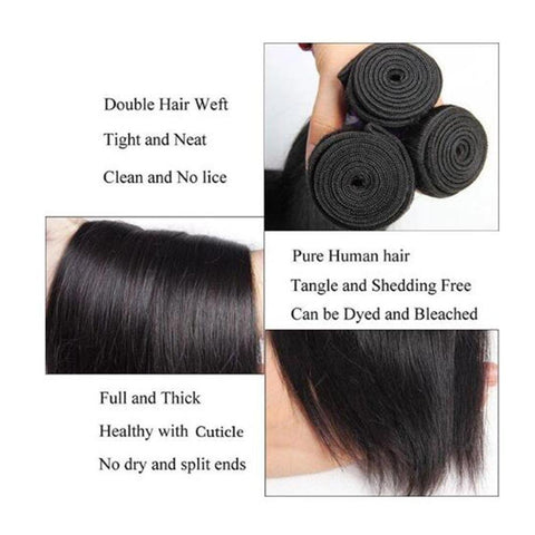 Straight Human Hair Bundles With Frontal Transparent 13x4 Lace Closure 12A Grade Hair - Lemoda Hair