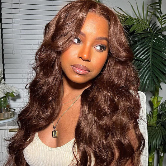 13X4 Body Wave Chocolate Brown Lace Front Wig Transparent Lace Front Wigs Human Hair Pre Plucked Hairline 
