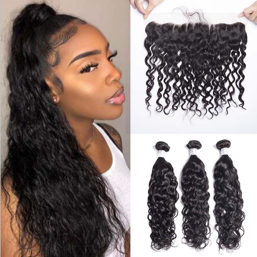 Virgin Hair Water Wave Hair Bundles With Transparent 13x4 Lace Frontal - Lemoda Hair