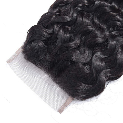 Water Wave 4x4 Lace Closure Human Hair Virgin Human Hair Swiss Lace Closures Natural Black Color For Women - Lemoda Hair