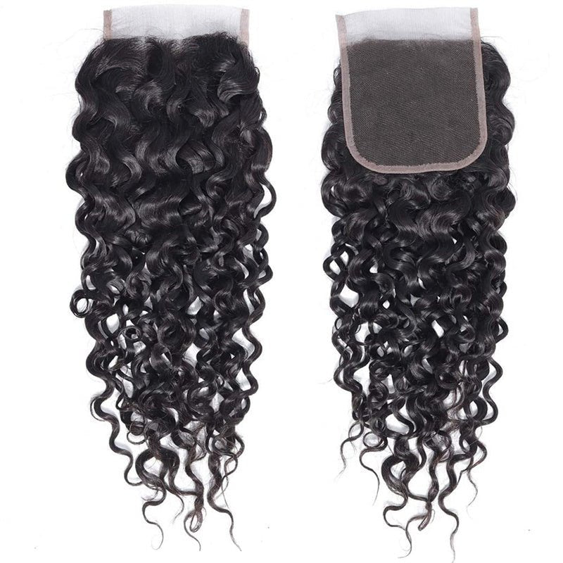 Water Wave 4x4 Lace Closure Human Hair Virgin Human Hair Swiss Lace Closures Natural Black Color For Women - Lemoda Hair