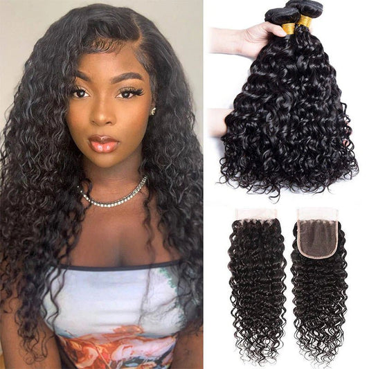 Water Wave Hair 4 Bundles With 4x4 Lace Closure 100% Virgin Human Hair - Lemoda Hair