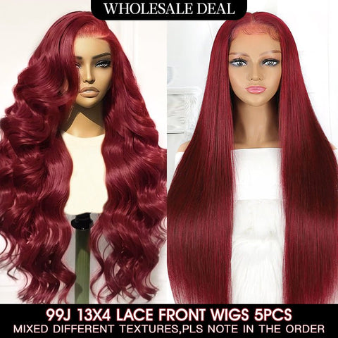 Wholesale | Lemoda 99J 13x4 Lace Frontal Wig Colored Human Hair Wigs 5PCS - Lemoda Hair