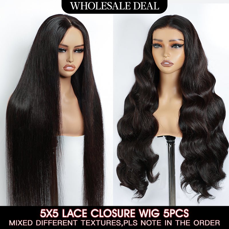 Wholesale | Lemoda Glueless Wigs 5x5 Lace Closure Wigs 5PCS Pre Cut Bleached Knots - Lemoda Hair