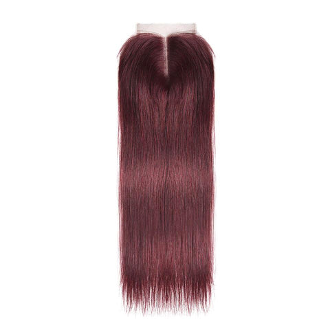 Wine Red Burgundy Straight Hair 3 Bundles With Closure 4x4 Colored 100% virgin human hair - Lemoda Hair